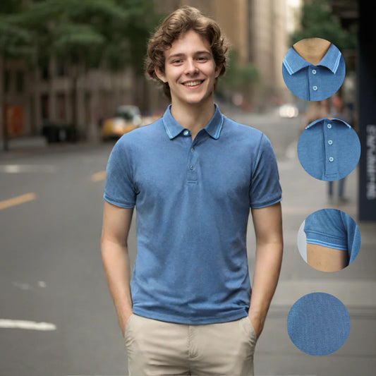 NAUTICON POLO T-SHIRT FOR MEN DENIM MELANGE