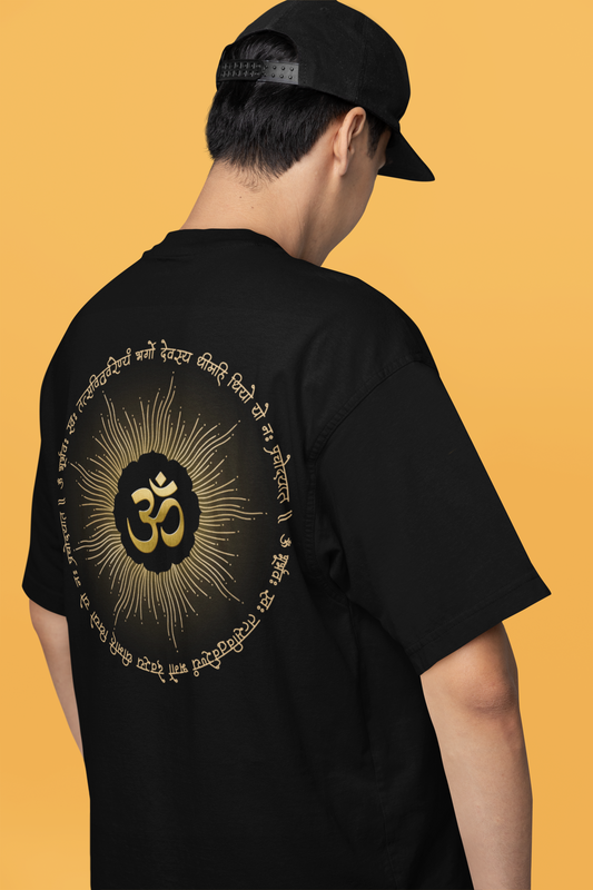 Sacred Om Symbol T-Shirt | Sanskrit Mantra Oversized Tee Back Black