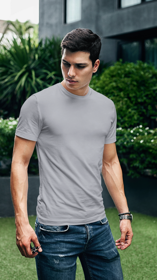 NAUTICON Crew Neck T-Shirt for Men – Grey | Soft Cotton-Lycra Blend