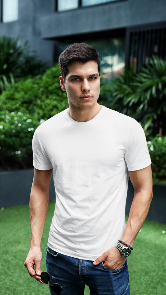 Nauticon Crew Neck T-Shirt for Men – White| Soft Cotton-Lycra Blend