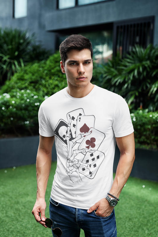 Custom T-Shirt for Men Color WHITE With Black CARDS FRONT Over