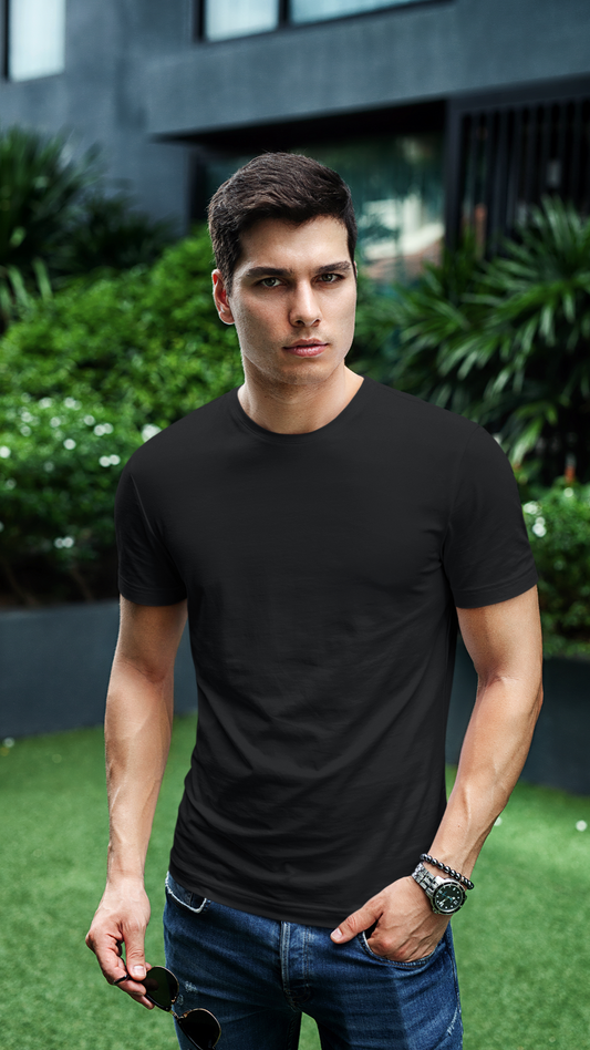 NAUTICON Crew Neck T-Shirt for Men – Black | Soft Cotton-Lycra Blend