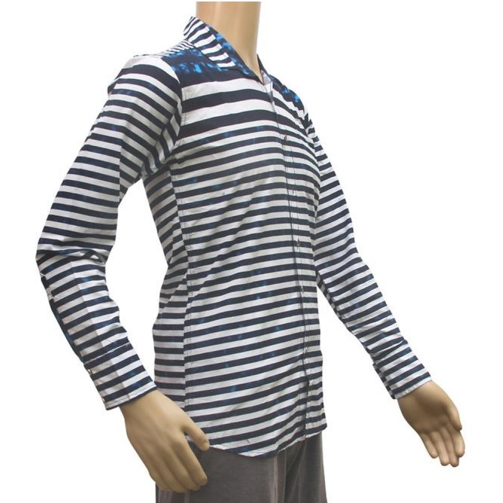Mens Cotton Casual Men Shirts (Blue, White, XS)