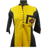 Women's Cotton Kurtis (Yellow, Black, L)
