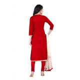 Generic Women's Cotton Unstitched Salwar-Suit Material With Dupatta (Red, 2-2.5mtrs)