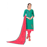 Generic Women's Slub Cotton Unstitched Salwar-Suit Material With Dupatta (Green, 2-2.5mtrs)