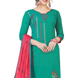 Generic Women's Slub Cotton Unstitched Salwar-Suit Material With Dupatta (Turquoise, 2 Mtr)