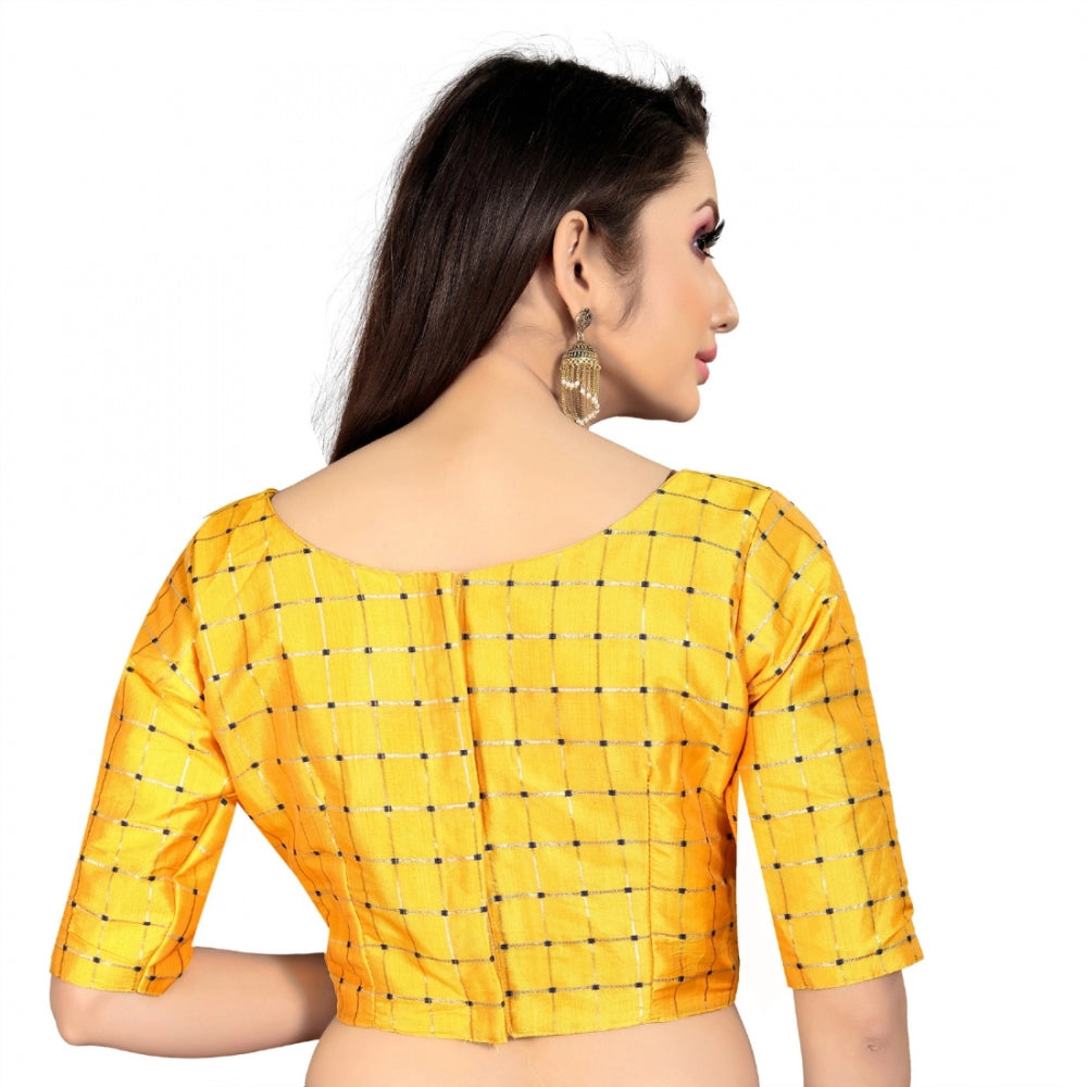 Women's Brocade, Inner-Cotton Full Stitched Padded Blouse (Yellow )