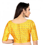 Women's Brocade, Inner-Cotton Full Stitched Padded Blouse (Yellow )