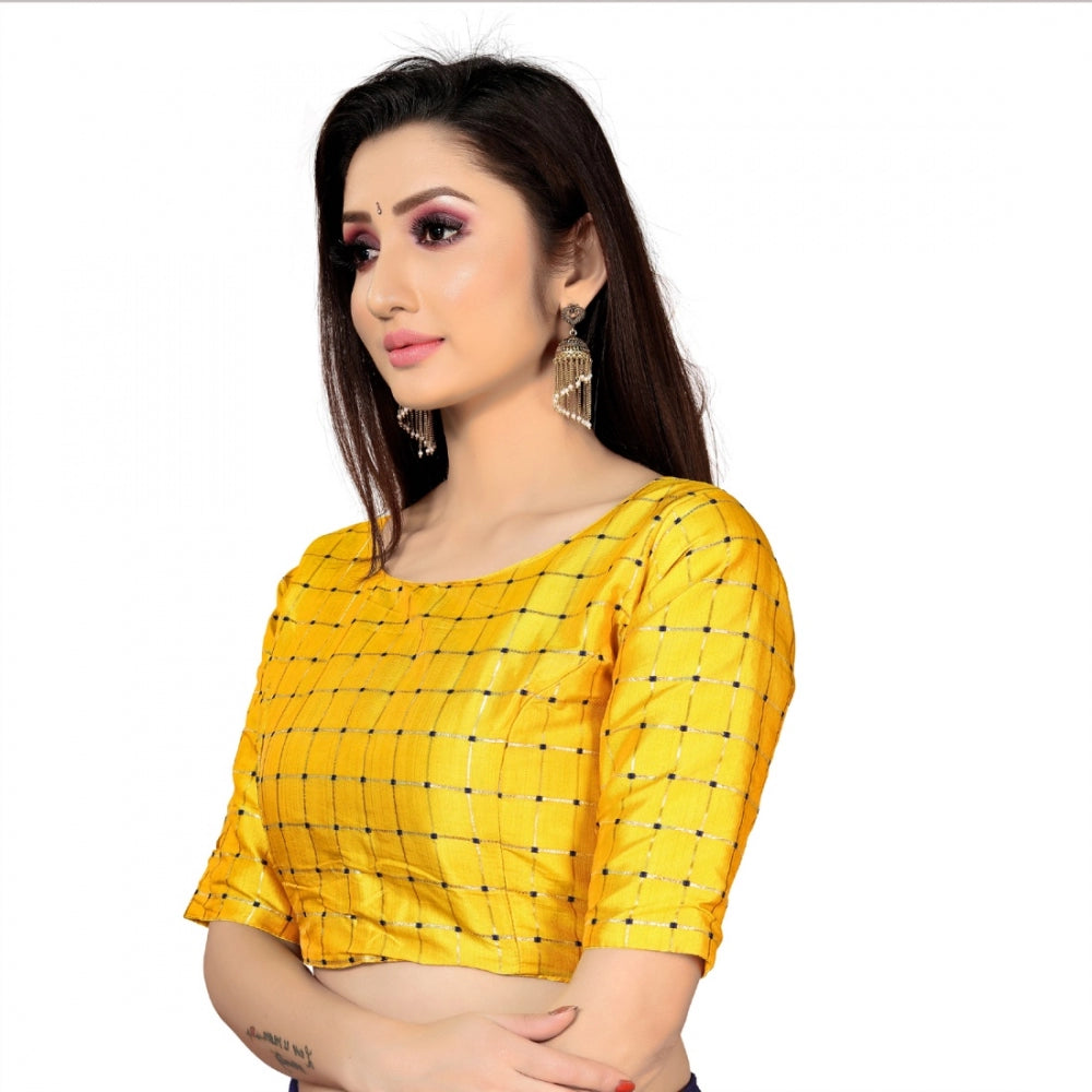 Women's Brocade, Inner-Cotton Full Stitched Padded Blouse (Yellow )