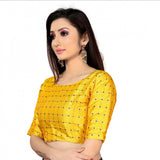 Women's Brocade, Inner-Cotton Full Stitched Padded Blouse (Yellow )