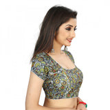 Women's Satin Silk, Inner-Cotton Full Stitched Padded Blouse (Black)