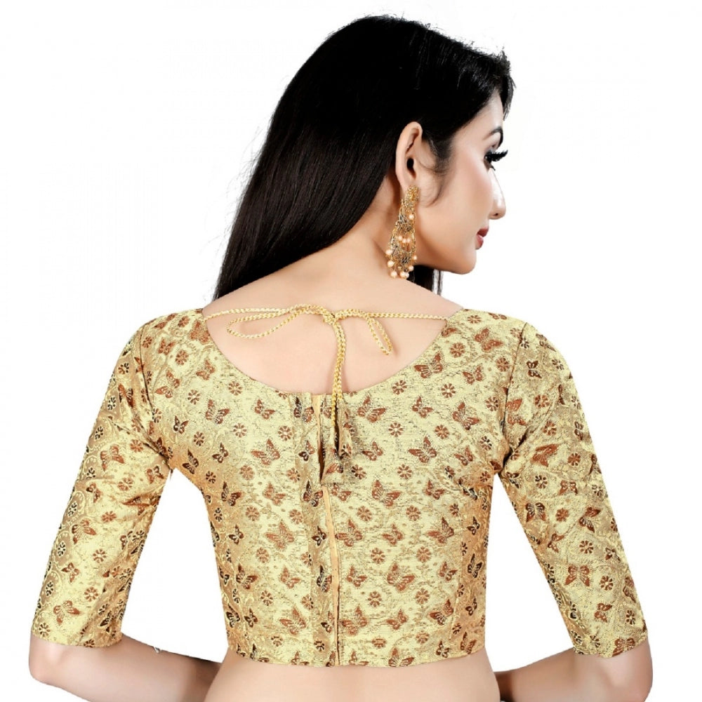Women's Brocade, Inner-Cotton Full Stitched Padded Blouse (Chiku cofee)