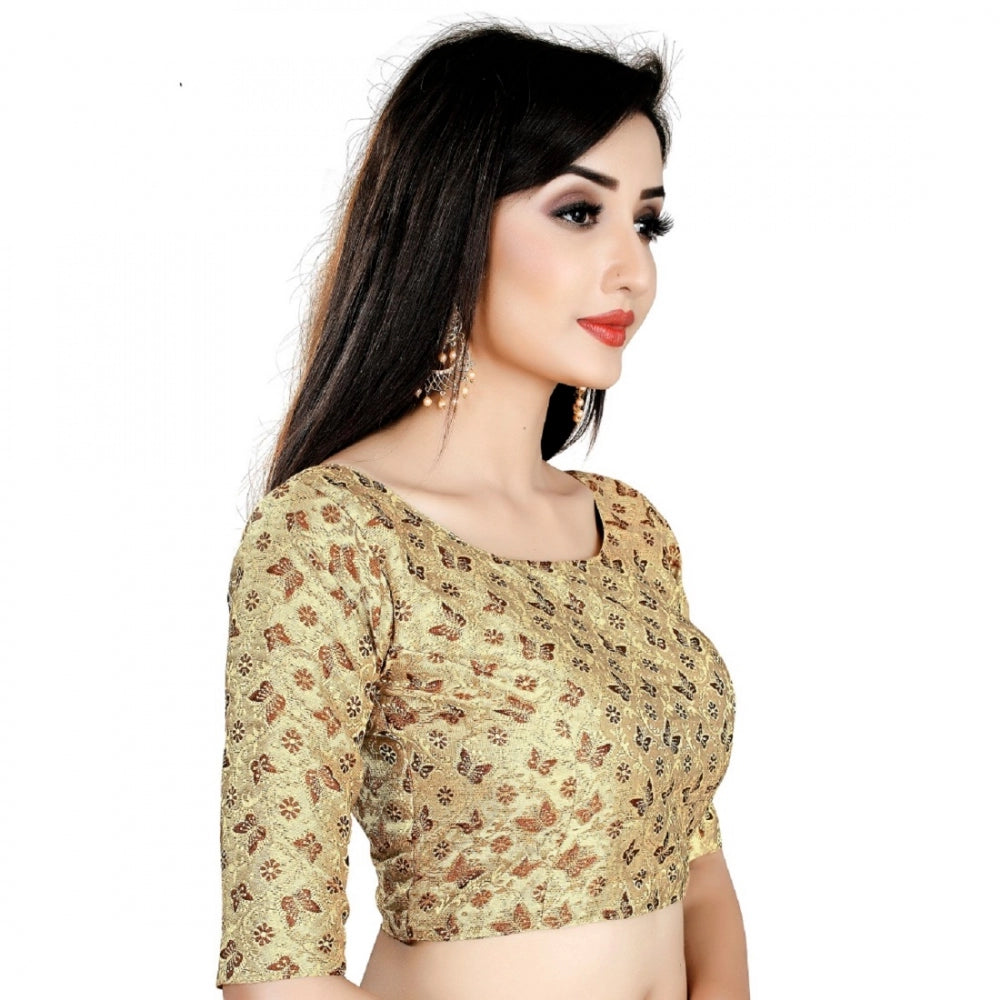 Women's Brocade, Inner-Cotton Full Stitched Padded Blouse (Chiku cofee)