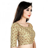 Women's Brocade, Inner-Cotton Full Stitched Padded Blouse (Chiku cofee)