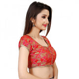 Women's Brocade, Inner-Cotton Full Stitched Padded Blouse (Red)