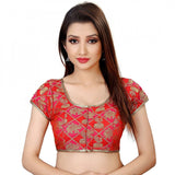 Women's Brocade, Inner-Cotton Full Stitched Padded Blouse (Red)