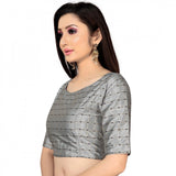 Women's Brocade, Inner-Cotton Full Stitched Padded Blouse (Light Gray )