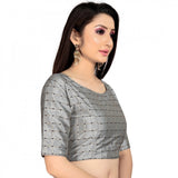 Women's Brocade, Inner-Cotton Full Stitched Padded Blouse (Light Gray )