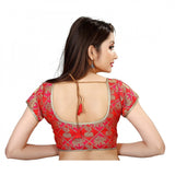 Women's Brocade, Inner-Cotton Full Stitched Padded Blouse (Red)