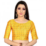 Women's Brocade, Inner-Cotton Full Stitched Padded Blouse (Yellow )