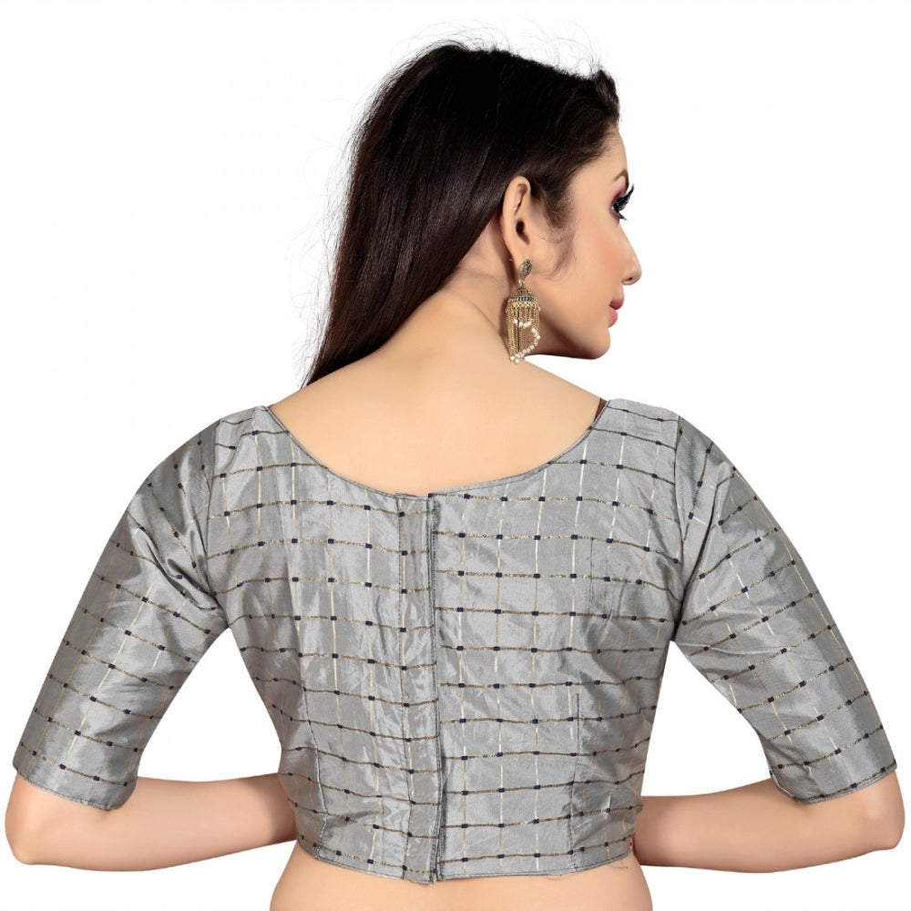 Women's Brocade, Inner-Cotton Full Stitched Padded Blouse (Light Gray )