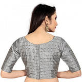 Women's Brocade, Inner-Cotton Full Stitched Padded Blouse (Light Gray )