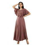 Generic Women's Crepe Solid Sleeveless Full Length Gown(Brown)