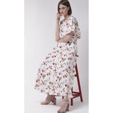 Generic Women's Crepe Floral Half Sleeves Full Length Gown(White)