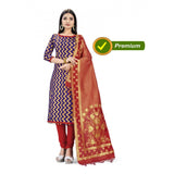 Generic Banarasi Silk Unstitched Salwar-Suit Material Premium Quality With Dupatta (Color: Navy Blue)