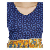 Women's Cotton Printed Long Kurti (Mustard, Blue, Cotton)