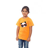 Girls Cotton Panda Glass Half Sleeve TShirt (Mustard)