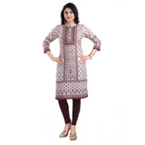 Women's 3/4th Sleeve Cotton Blend Tunic Long Kurti (Beige)