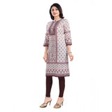 Women's 3/4th Sleeve Cotton Blend Tunic Long Kurti (Beige)