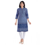 Women's 3/4th Sleeve Cotton Blend Tunic Long Kurti (Blue)