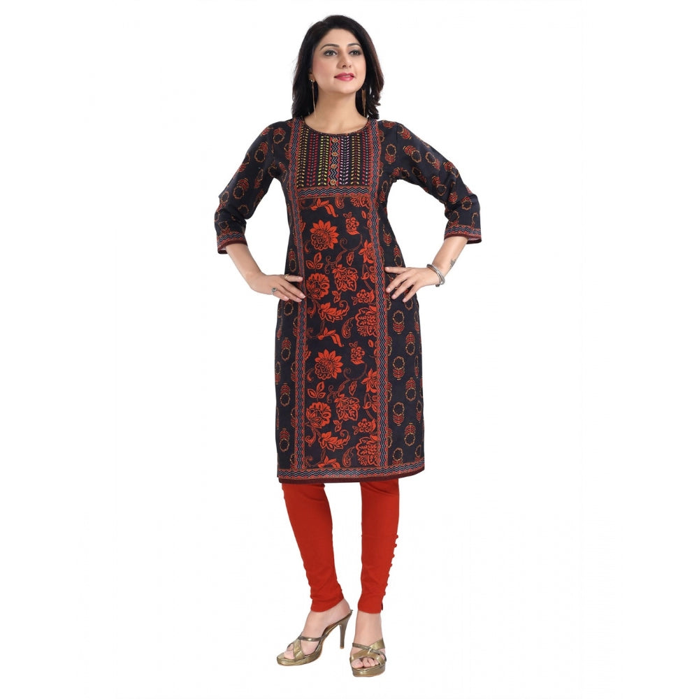 Women's 3/4th Sleeve Cotton Blend Tunic Long Kurti (Grey)