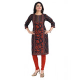 Women's 3/4th Sleeve Cotton Blend Tunic Long Kurti (Grey)