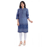 Women's 3/4th Sleeve Cotton Blend Tunic Long Kurti (Blue)