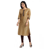 Women's 3/4th Sleeve Silk Blend Tunic Long Kurti (Beige)