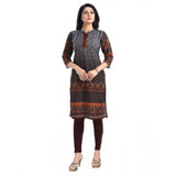 Women's 3/4th Sleeve Cotton Blend Tunic Long Kurti (Brown)