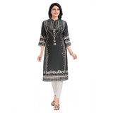 Women's 3/4th Sleeve Masleen Tunic Long Kurti (Olive Green)