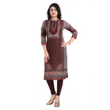 Women's 3/4th Sleeve Masleen Tunic Long Kurti (Brown)