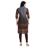 Women's 3/4th Sleeve Cotton Blend Tunic Long Kurti (Brown)