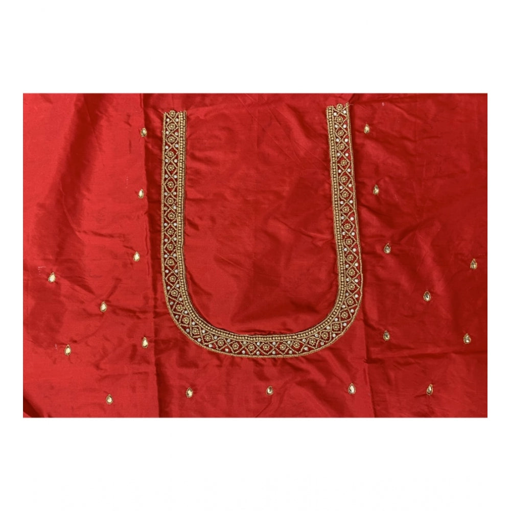 Women's Cotton Silk Self Design Unstitched Blouse Piece (Red, 80-100 cm)