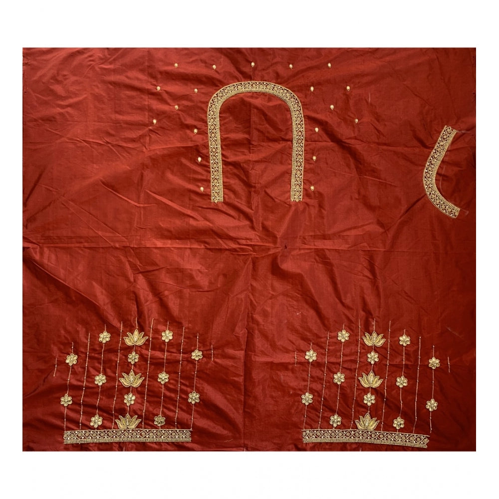 Women's Cotton Silk Self Design Unstitched Blouse Piece (Maroon, 80-100 cm)