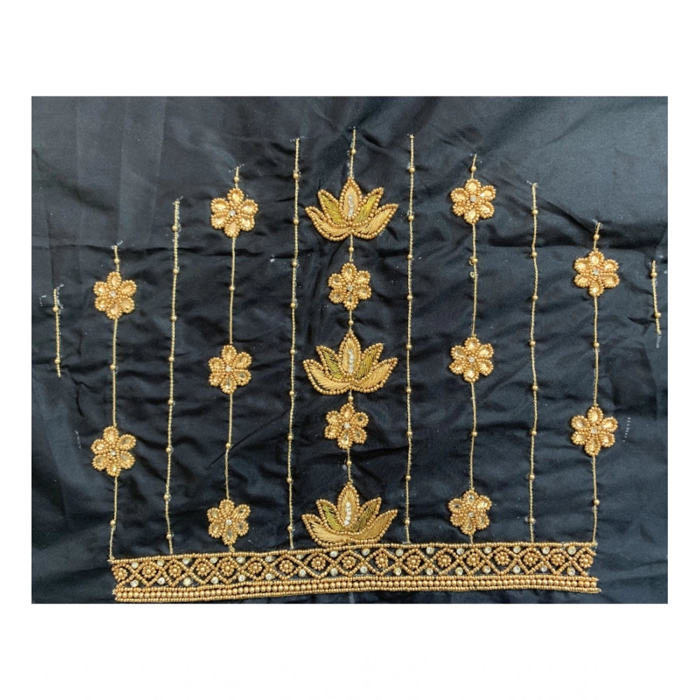 Women's Cotton Silk Self Design Unstitched Blouse Piece (Black, 80-100 cm)