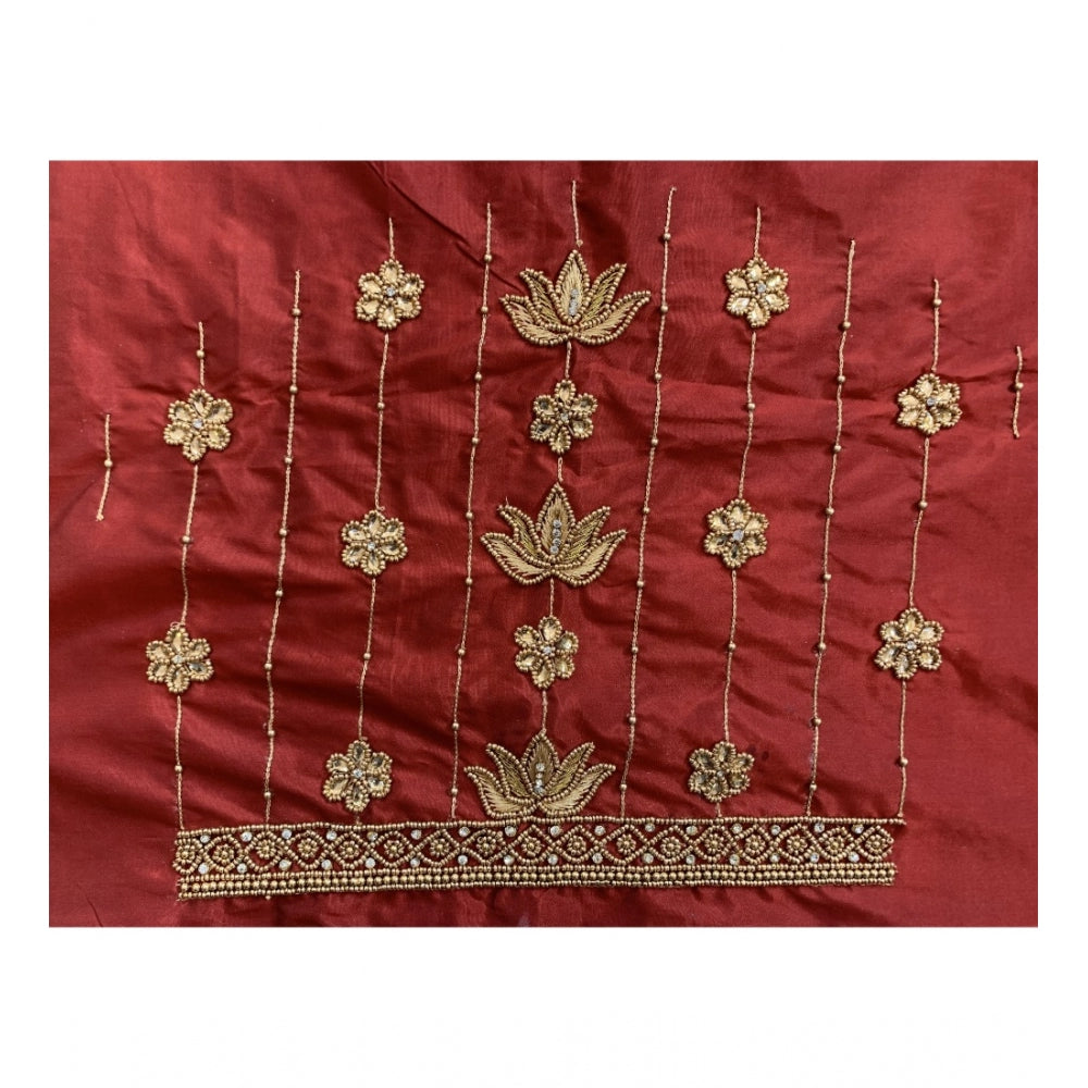 Women's Cotton Silk Self Design Unstitched Blouse Piece (Maroon, 80-100 cm)