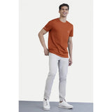 Generic Men's Casual Half sleeve Solid Polyester Crew Neck T-shirt (Rust)