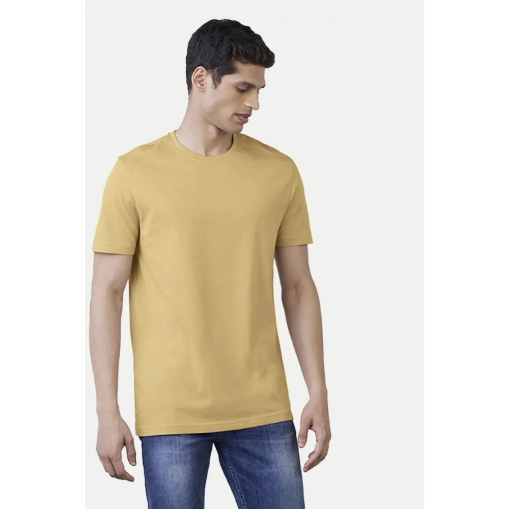 Men's Casual Half sleeve Solid Polyester Crew Neck T-shirt (Sand)