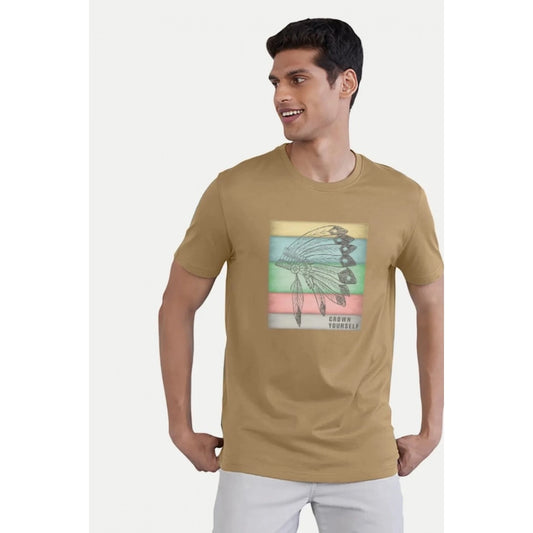 Men's Casual Half sleeve Digital Printed Cotton Crew Neck T-shirt (Sand)